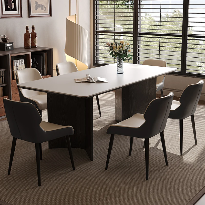 

Retro style black solid wood rock slab dining chair combination household small apartment restaurant modern simple dining