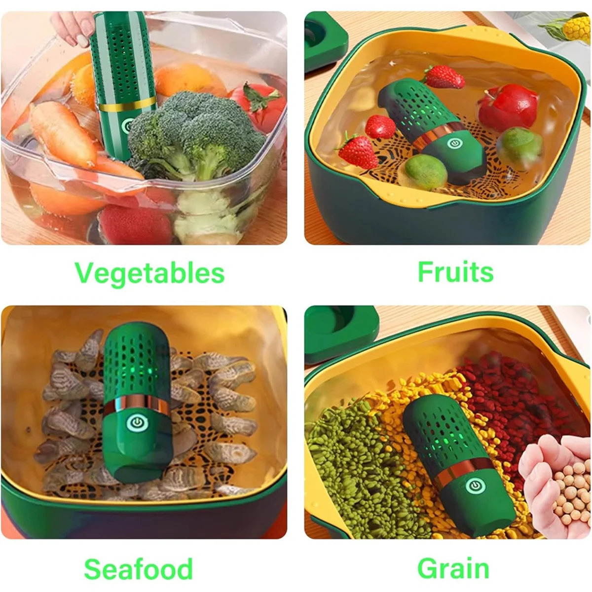 

B53CC Fruit Vegetable Washing Machine,Rechargeable Cleaning Machine for Vegetables and Fruits,Portable Mini Food Cleaner Green