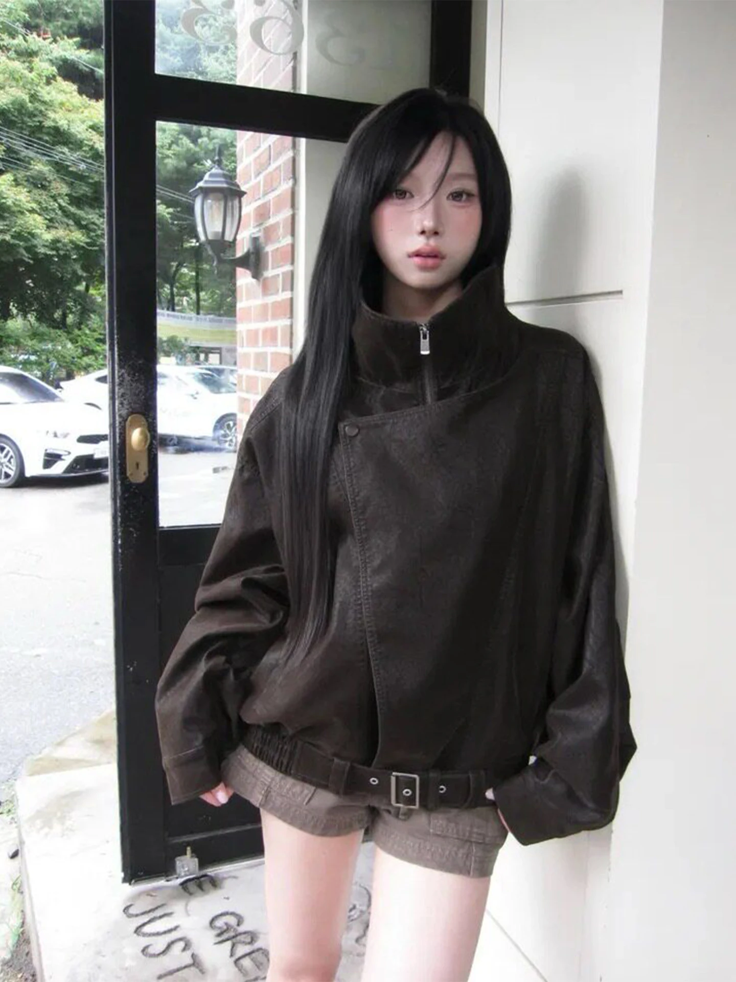 Kaki Color Belted Women's Windbreaker Coat Vintage Style Regular Length Polyester Fiber 100% Autumn New Fashion Ladies' Coat