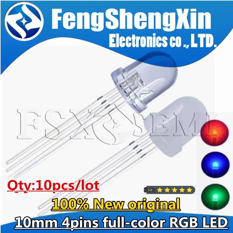 10pcs 10mm 4pins full-color RGB LED Common Anode / Cathode Transparent / Fog F10 Tri-Color Light Emitting Diode Red Green Blue