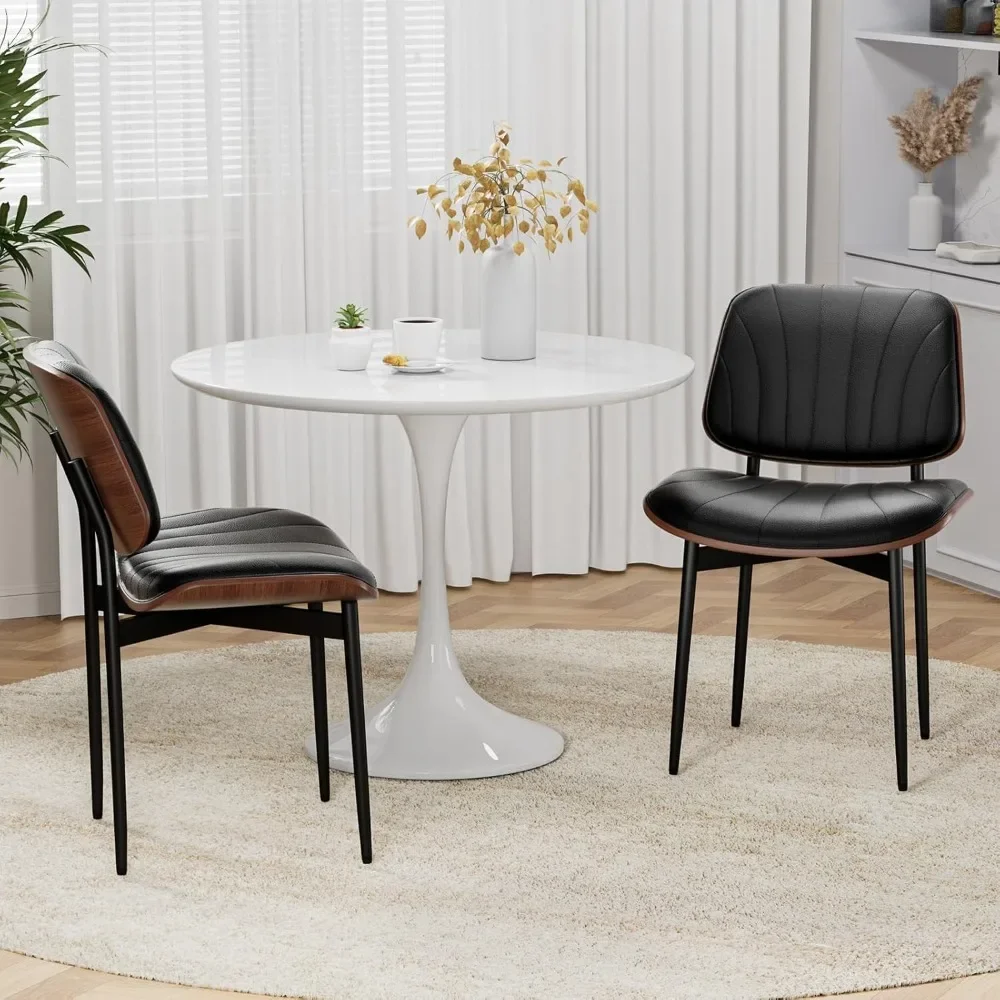 

Mid-Century Modern Upholstered PU Leather Chairs with Walnut Bentwood Back and Metal Legs Adjustable Fee
