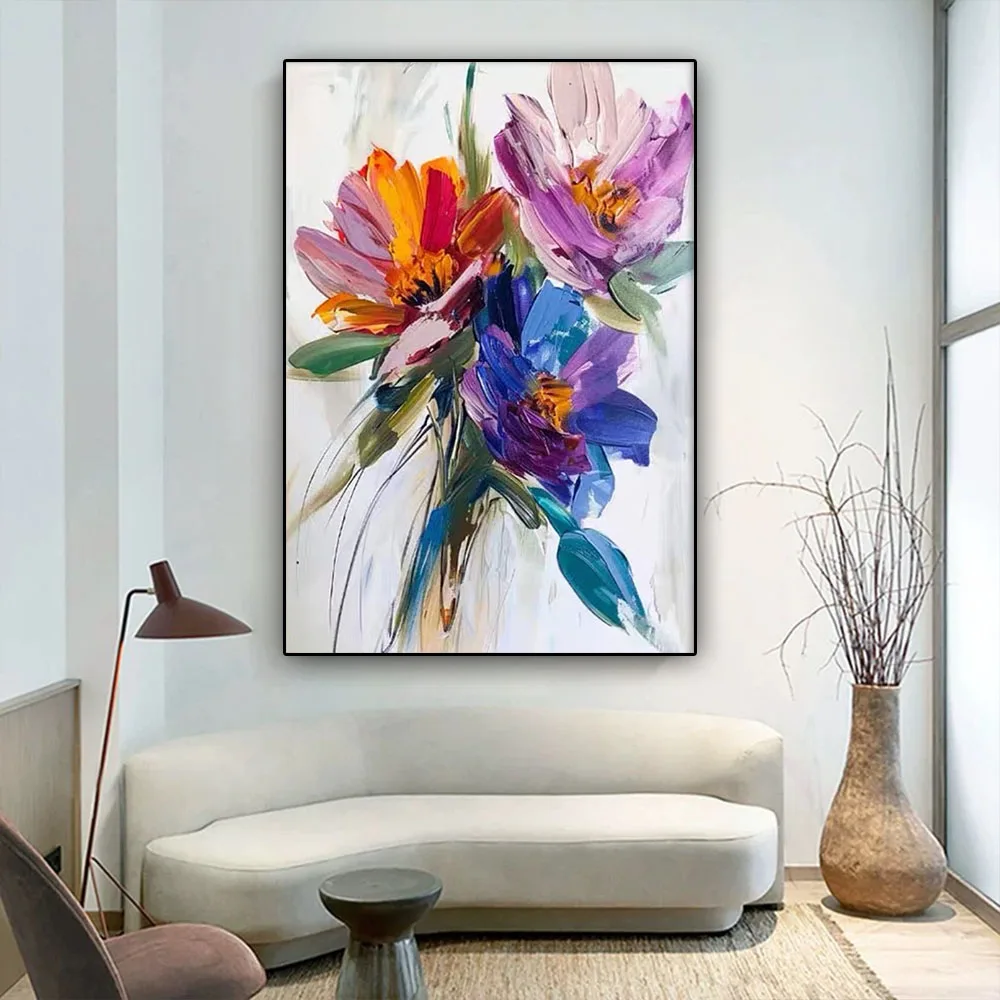High Quality Yellow Rose Knife Drawing Beautiful Flower Oil Painting Abstract Wall Art Modern Hand-Painted Canvas Poster Decor
