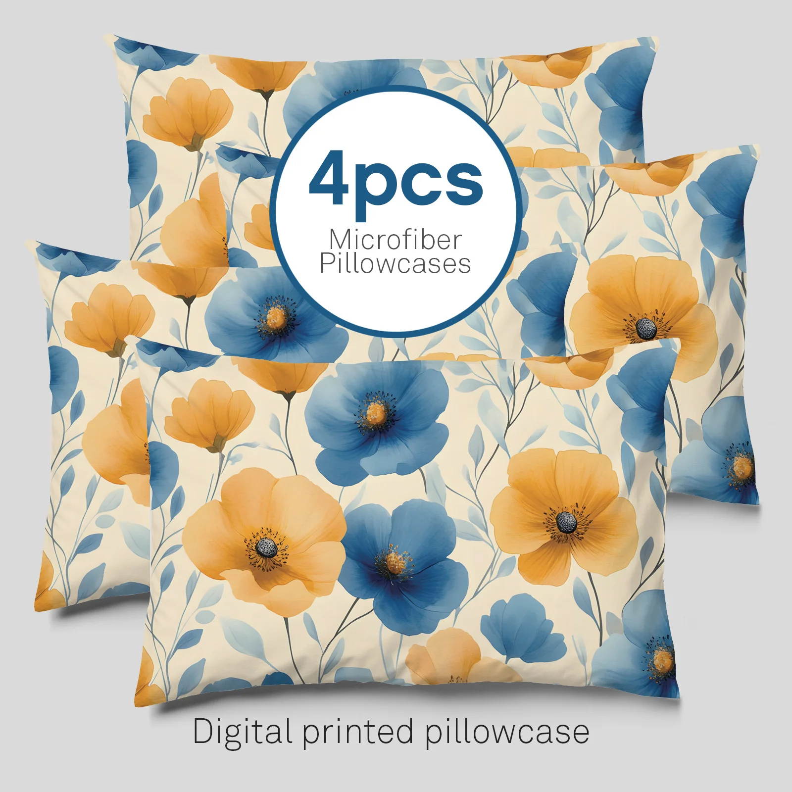 4pcs Digital Print Pillowcases Set Soft Breathable Comfortable for All Ages Bedroom Luxury Decorative Bedding Accessories