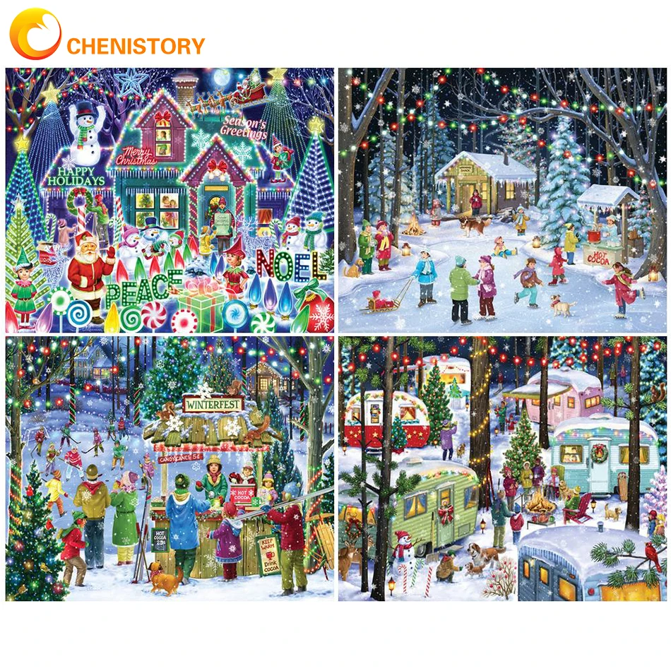 

CHENISTORY Painting By Number Wall Art Christmas Landscape Drawing Canvas Oil Pictures Handpainted Acrylic DIY Gift Home Decorat