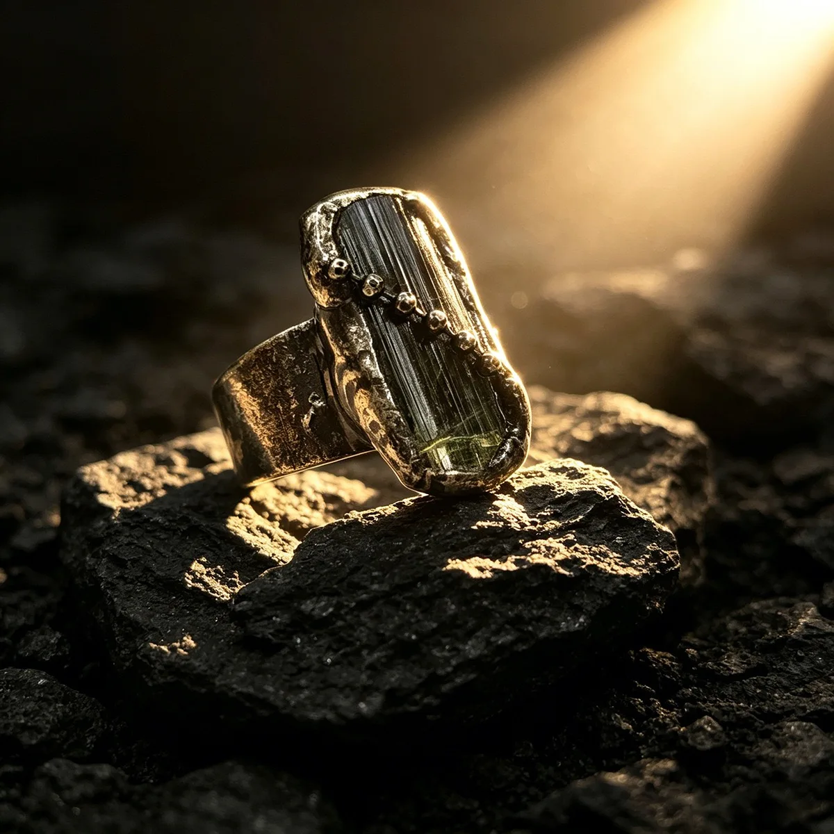 Goth Irregular Black Tourmaline Ring for man Reiki Healing Crystal Stone Retro Color Men Protection Finger Ring  Jewelry X293 - view 6