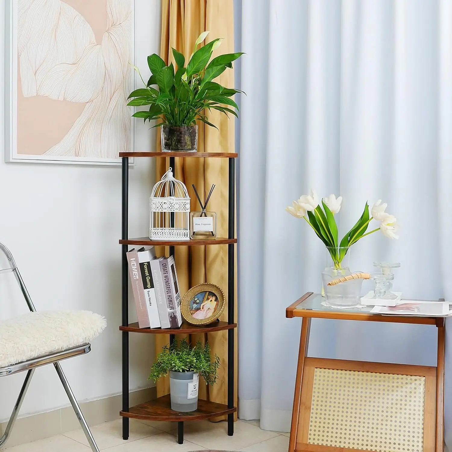 

4 Tier Corner Shelf Stand, 40 Inch Storage Shelf, Display Shelves, Plant Stand, Small Bookshelf for Living Room, Bedroom