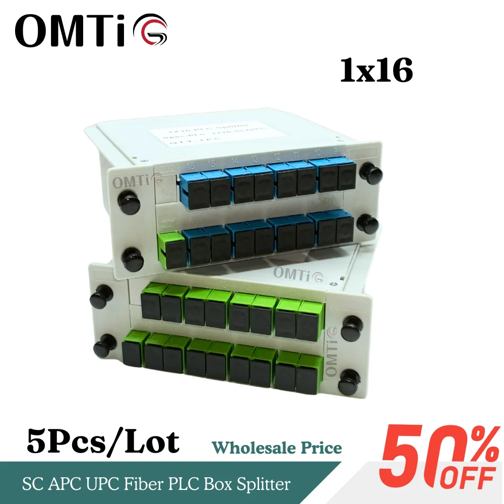 5pcs/lot SC APC UPC 1x16 Fiber FTTH PLC Box Planar Waveguide Type Optical Splitter Wholesale Price OMTiG