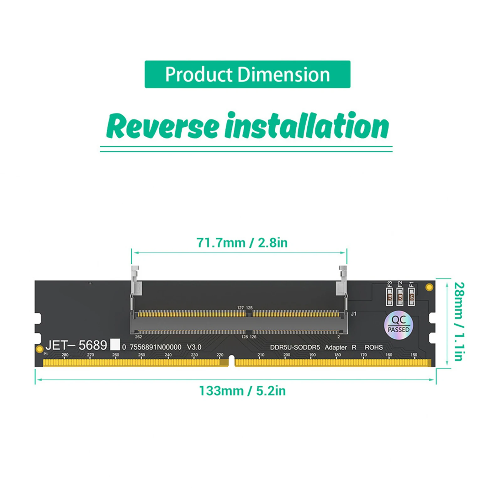 DDR5 U-DIMM to SO DDR5 RVS Adapter Card Laptop to Desktop Memory Converter for Computer Repair and Maintenance