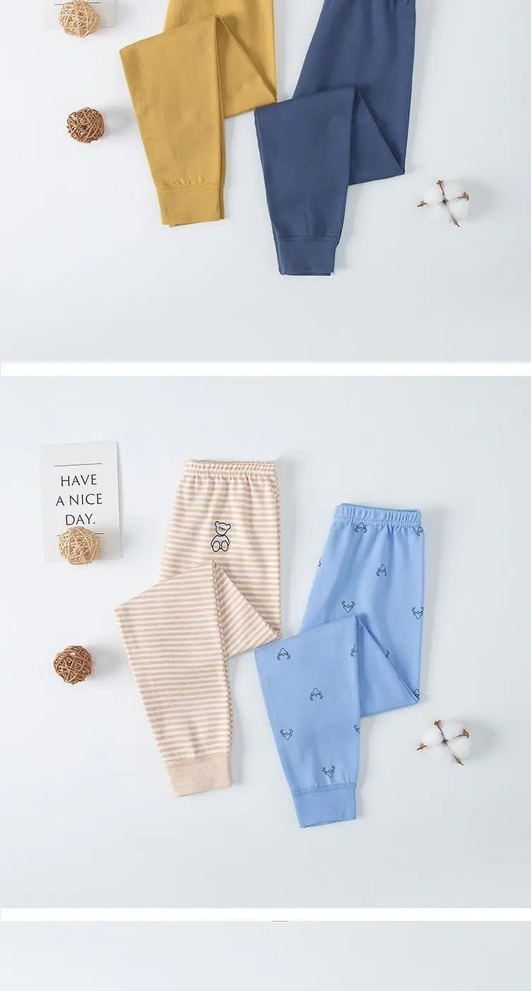 2 Stück 100% Baumwolle Herbst Winter Kinder Mädchen Jungen Lange Unterhosen Schlafanzughosen Leggings Thermo-Wollhosen Kleidung 3-15 Jahre – Detail 2
