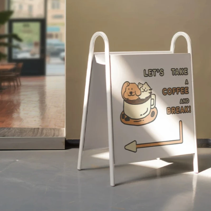 Vertical Billboard Display Stand At The Door, Creative Storage Signs, Outdoor Mobile Floor Metal Standing Signs in Coffee Shops