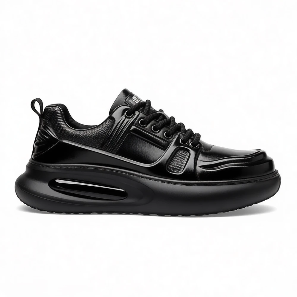 Genuine Leather Shoes Men Shock Absorption Shoe Sports Walking Athletic Shiny Leather Air Cushion Sneakers Lightweight Business