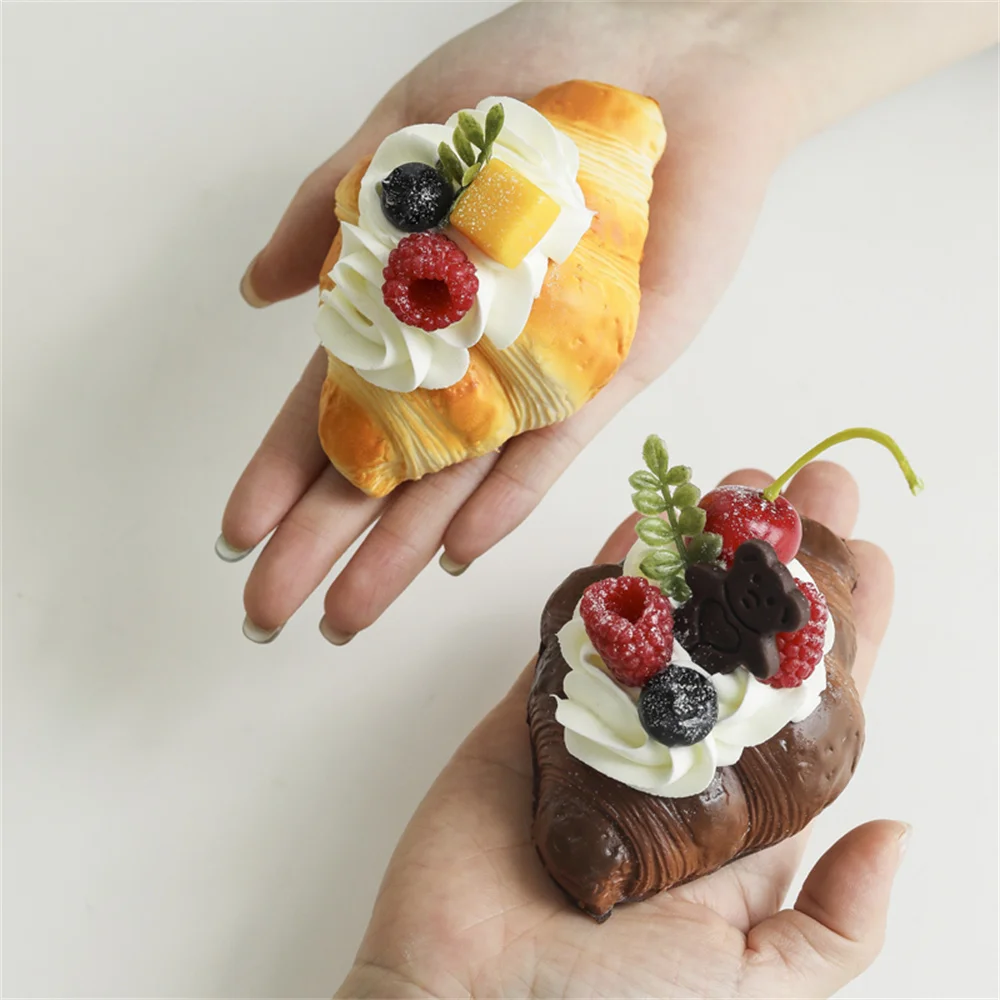 

Croissant bread artificial dessert fake food desktop shop store decor raspberry mango cherry blueberry simulation bread model