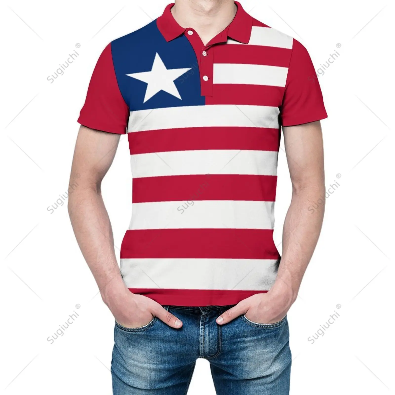 Unisex Polo Shirt Liberia Flag 3D Print Man Polo Fashion Clothing Tracksuits Short Sleeves