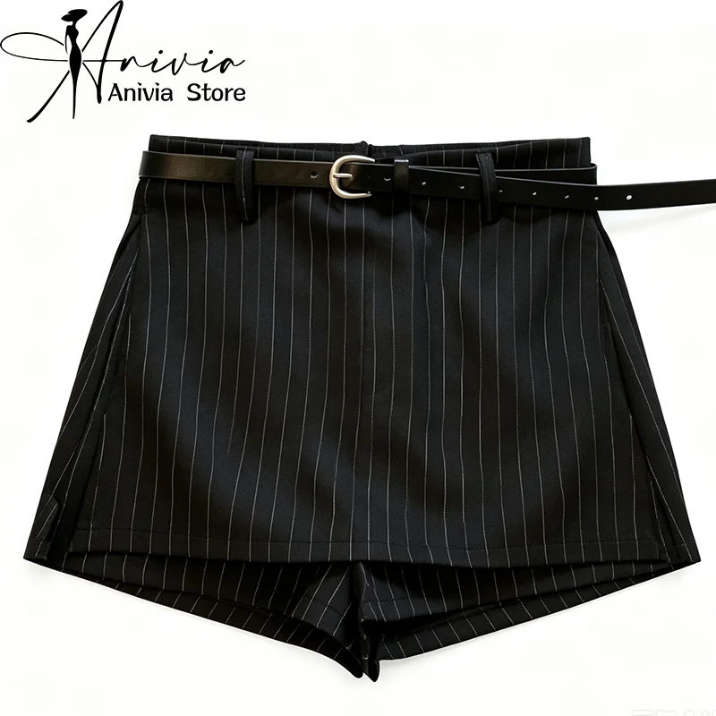 Women's Black Grey Stripe Office Casual Skirt Pants Baggy French Fashion 2000S Style High Street College Style Clothing 2026 New