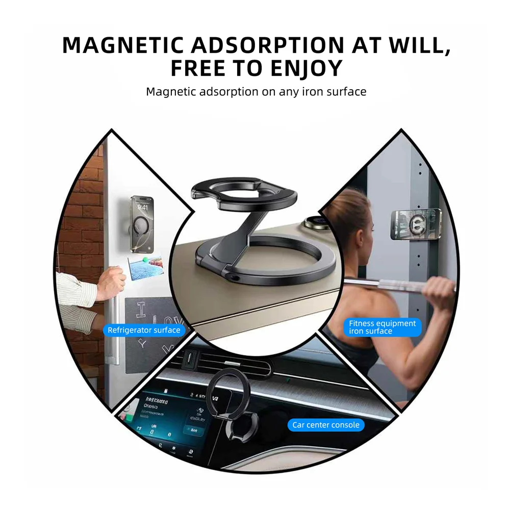 Двусторонний держатель для телефона MagSafe 2025 для iPhone 14/15/16, складная вращающаяся на 360° подставка с сильным магнитом и поддержкой ручки для пальцев