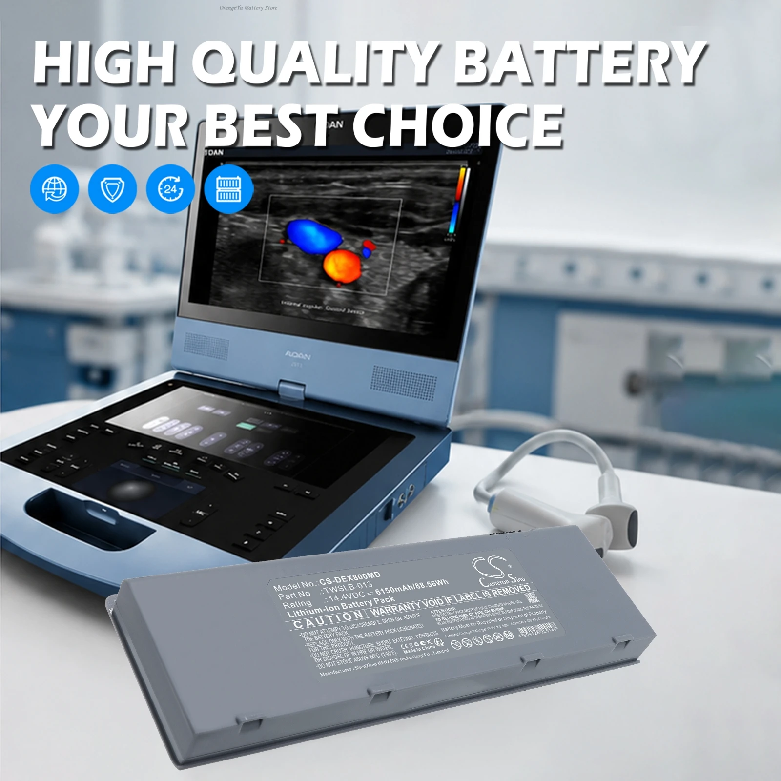 

Replacement 14.4V 6150mAh Medical battery 21.21.064246011, TWSLB-013 for EDAN Acclarix AX8