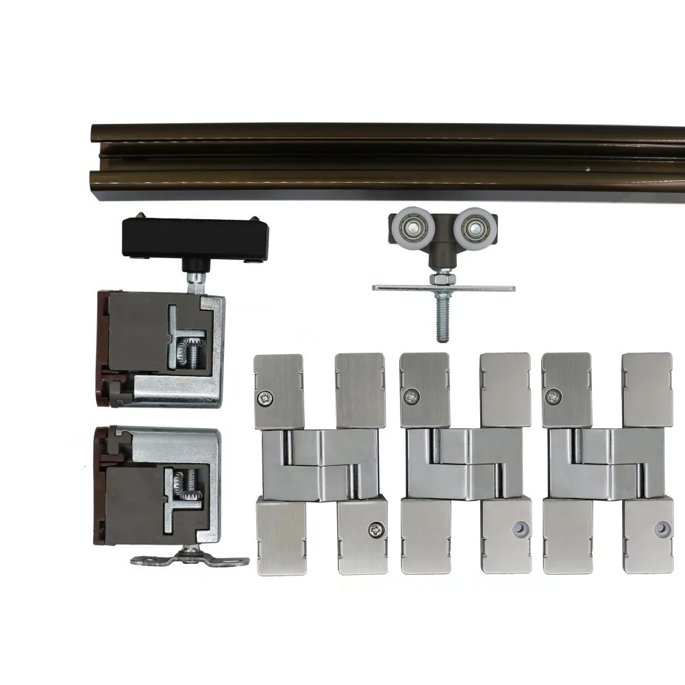 Sliding folding door hardware kit with track for segmented multi-ruble 180-degree luxury bi-fold wardrobe doors