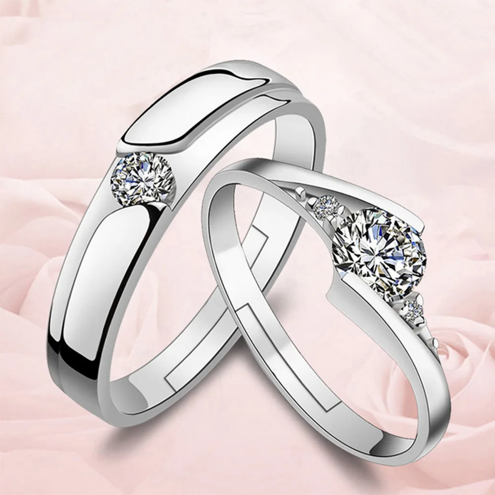 2pcs 925 Sterling Silver Couple Rings Zircom For Women Man Exquisite Student Girlfriend Silver Jewelry Accessories Wedding