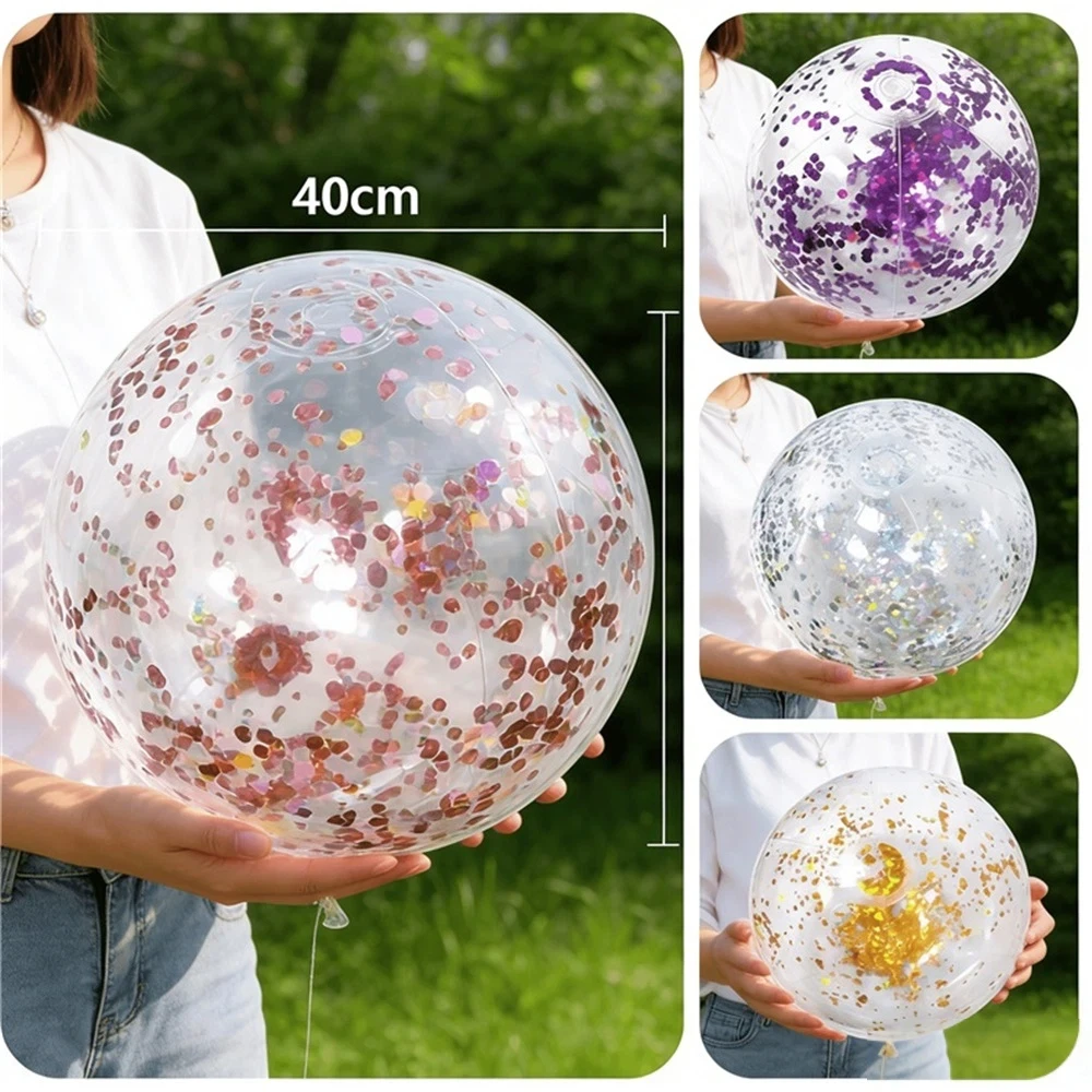 40CM Glitter Inflatable Beach Ball Transparent PVC Sparkle Water Toy 7 Colors Trendy Summer Beach Pool Party Outdoor Play for Ki