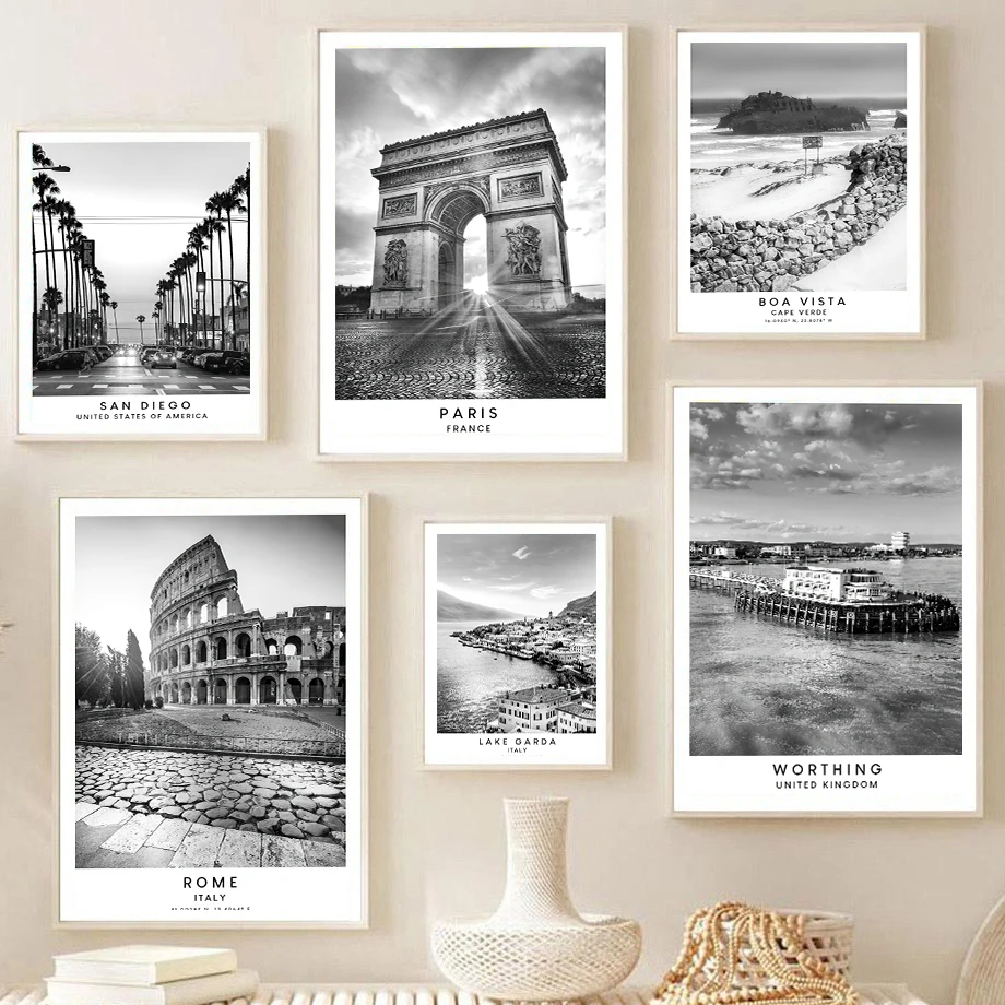 New York Roman London Paris Black And White Architecture Fashion Wall Art Canvas Painting Nordic Poster Dining Room Decor
