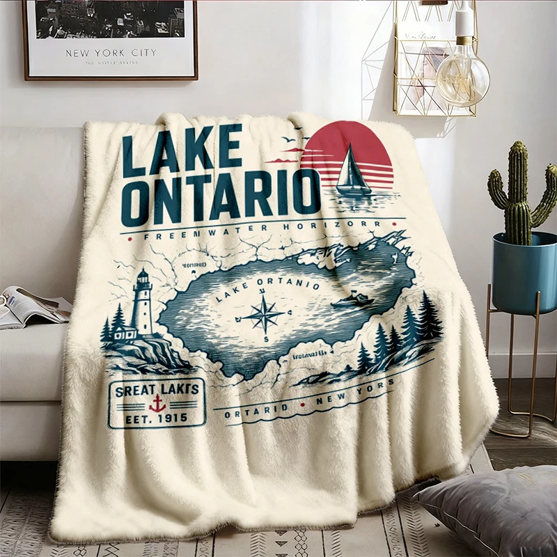 Lake Ontario Flannel Blanket, Great Lakes Colors Flannel Blanket, Vintage Lake Ontario Flannel Blanket