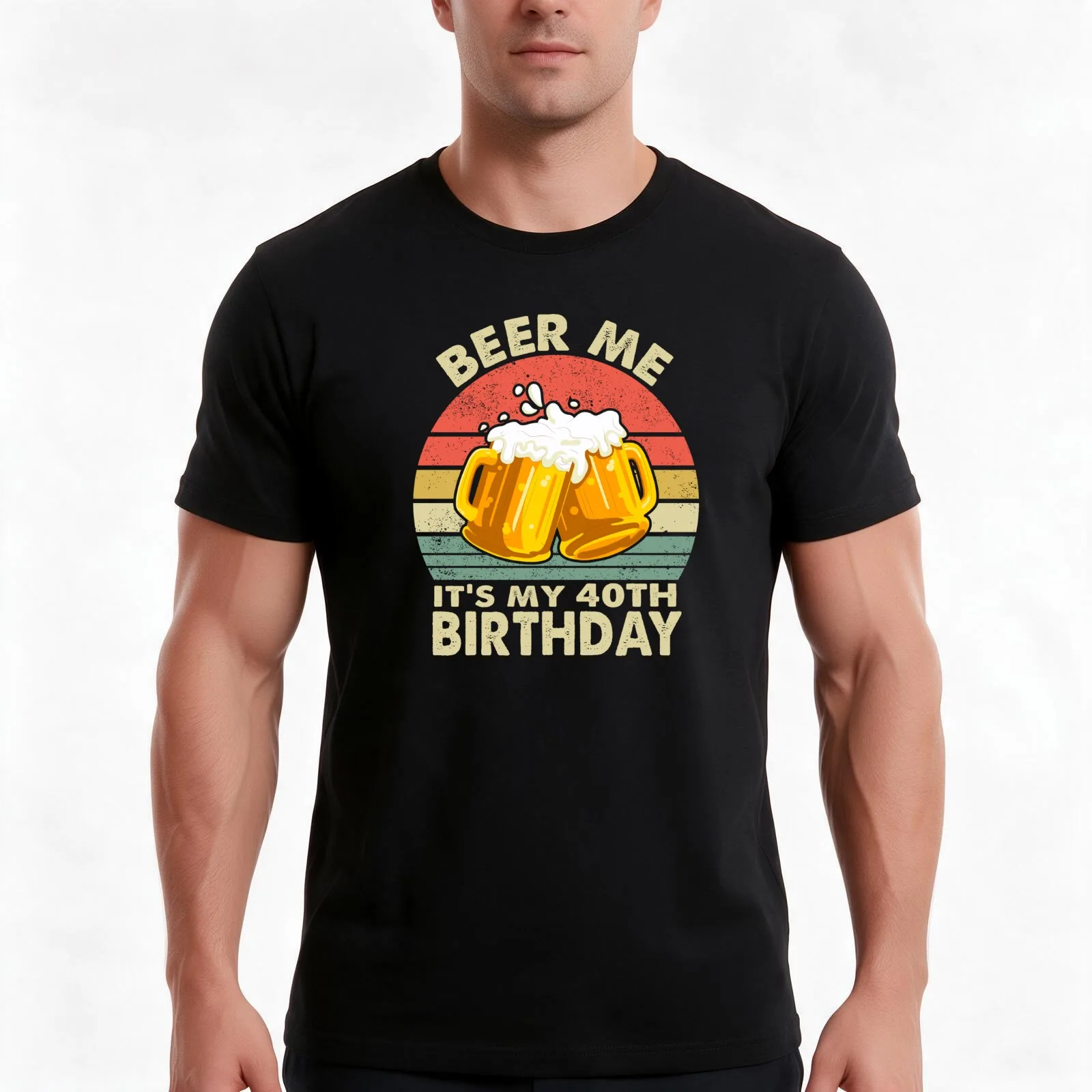 Beer Me It's My 40th Birthday T-Shirt, Summer Casual Cotton Tee, Oversized Streetwear Tops, Vintage Graphic Print, 100% Cotton