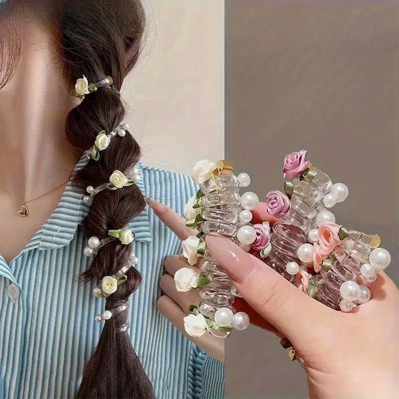 

Набор плетеных резинок для волос с розовым узором, эластичные резинки для густых кудрявых волос, для ежедневной укладки, женские аксессуары