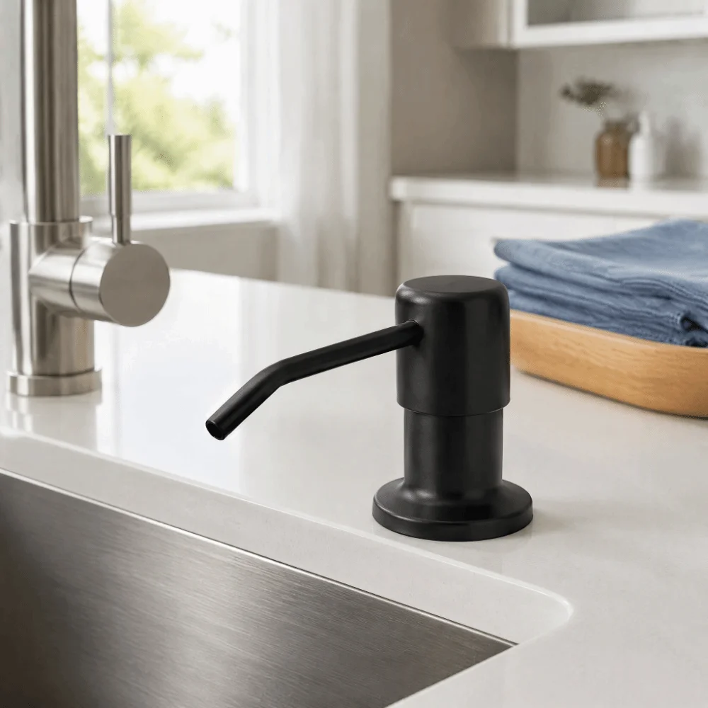 Stainless Steel Soap Dispenser Pump Matte Black 3.94ft Extension Tube Built In Soap Dispenser Built In Pump Head