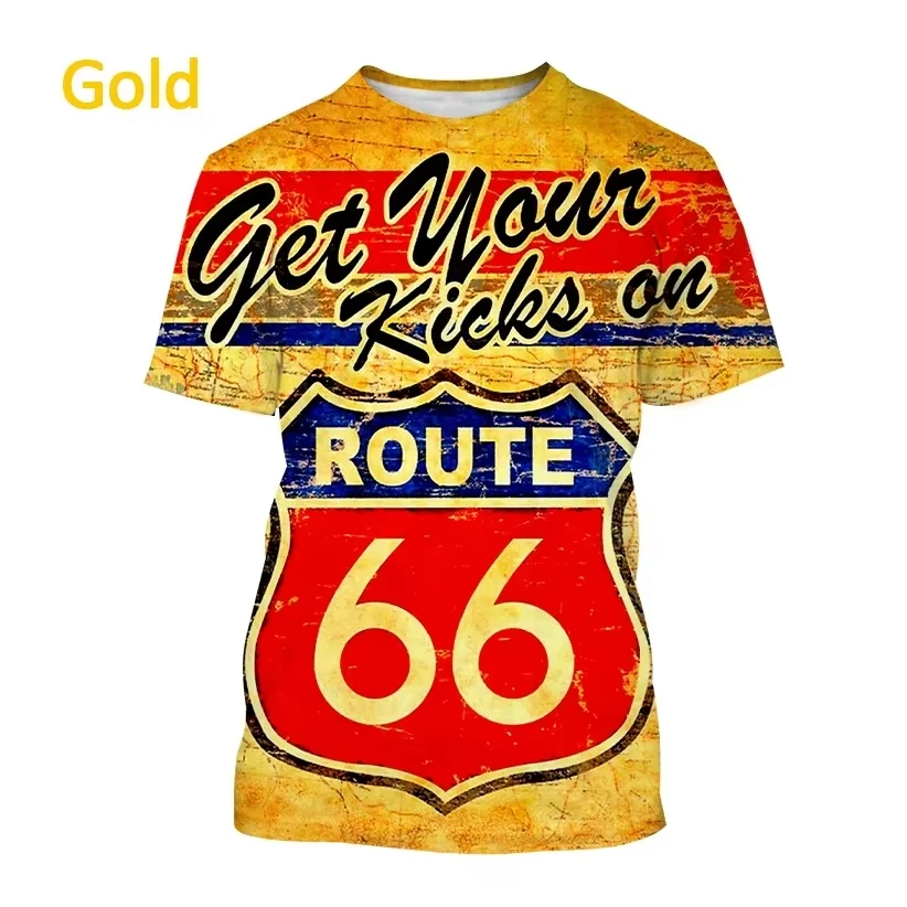 الصيف الولايات المتحدة الطريق 66 الجرافيك ثلاثية الأبعاد تي شيرت بلوزة كاجوال في الهواء الطلق الشارع تي شيرت مطبوع شخصية الجولة الرقبة فضفاضة تي شيرت #4