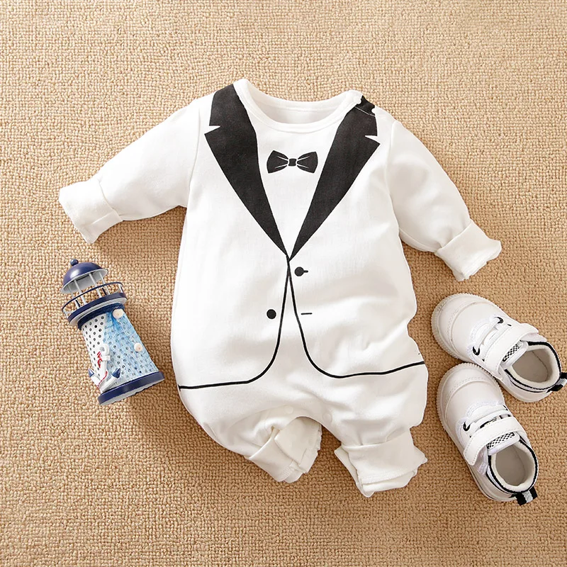 Spring And Autumn Boys And Girls Gentleman Style Handsome Cotton Comfortable Long Sleeve Baby Bodysuit