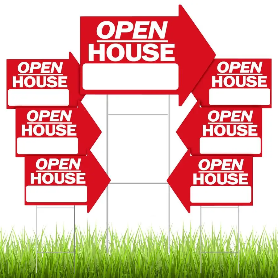 

7 Pcs Open House Signs for Real Estate 18 x 24 Inches Arrow Shape Directional Double Sided Real Estate Signs Weather Proof with