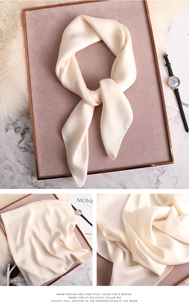 Rot Solide Seide Quadrat Schal Frauen Satin Bandana Print Schals Kopf Band Mode Dame Haar Schal Wrap Weibliche Halstuch Hijab – Detail 4
