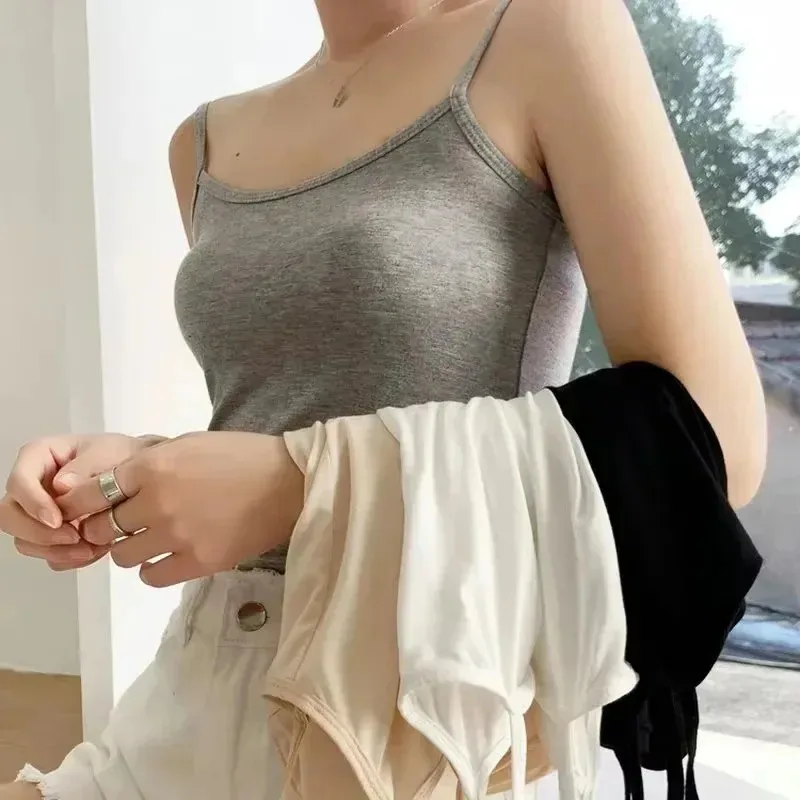 Cotton Feel Solid Sling Camisole Women Crop Top 35-75kg Sleeveless Sexy Slimming Vest Tank Base Tee Underwear Daily Staple 2026