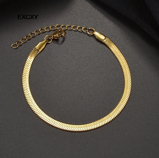 Minimalist Gold Color Herringbone Bracelet Flat Snake Chain Dainty Stack Bracelets for Women Handmade Jewelry Gifts Wholesale