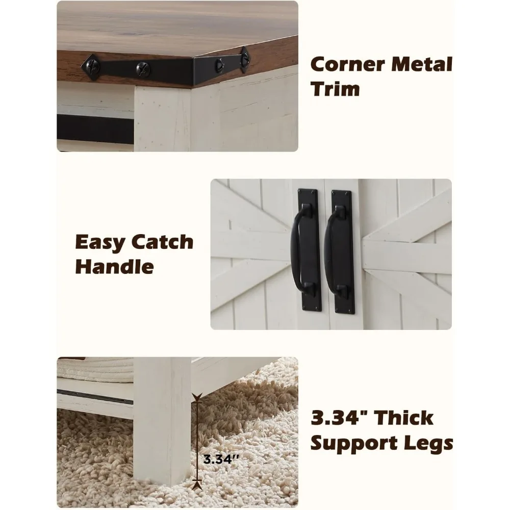 48" Farmhouse Lift Top Coffee Table with Sliding Barn Door,Rustic Center Table with Hidden Storage Compartment