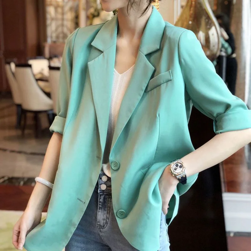 Pink Loose Thin Jacket for Women Coat 2024 Blazers Trend Womens Blazer Suits Tailoring Clothing Casual Chic and Elegant Stylish