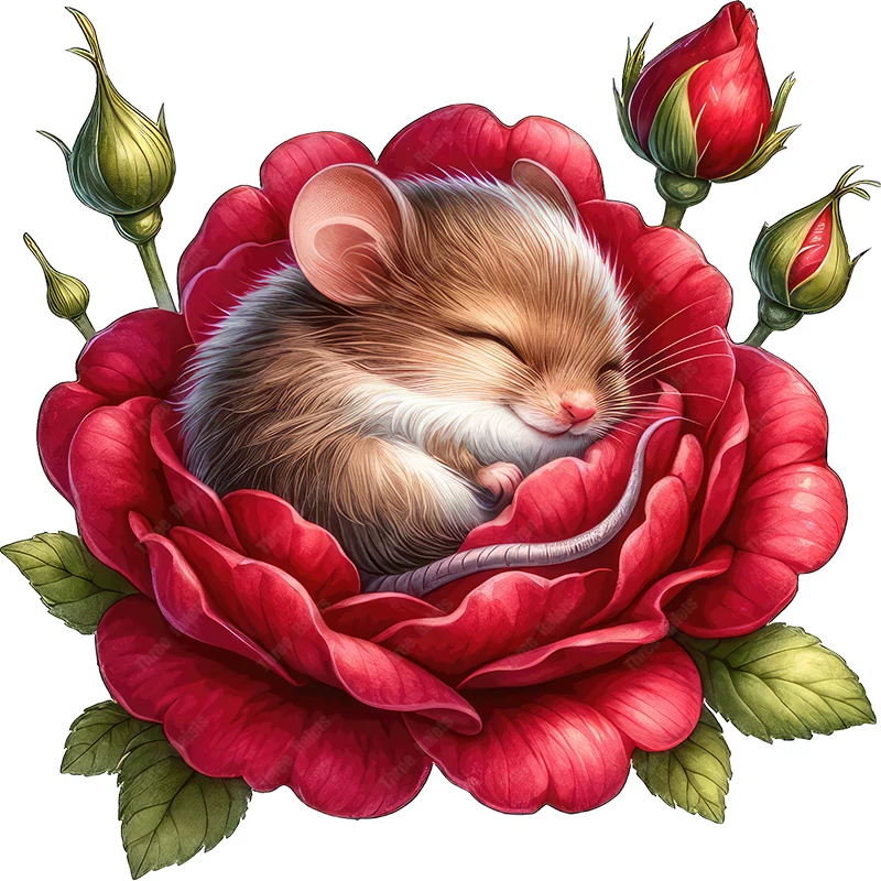 Three Ratels little mouse sleeping in the flowers Cartoon stickers for kid's bedrooms decoration car hood decals