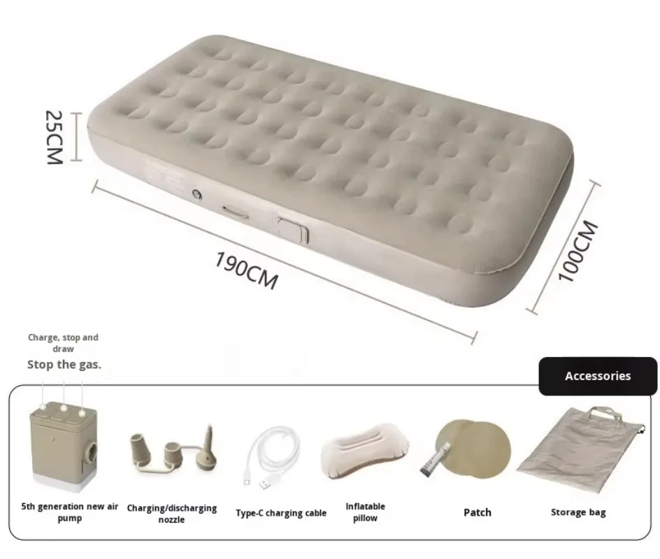 Outdoor Inflatable Mattress, Suede Double Bed Fully Automatic Inflatable Backrest 200cm Long, Suitable for Camping Fast Delivery