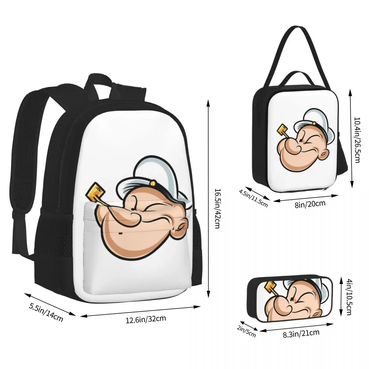 POPEYE THE SAILOR MAN Backpacks Boys Girls Bookbag Children School Bags Cartoon Kids Rucksack Lunch Bag Pen Bag Three-Piece Set