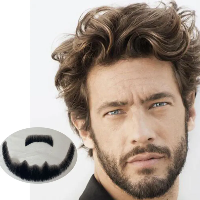 Fake Beard Swiss Lace Fake Beard And Moustache Real Handmade Light Beard For Men Invisible Beards Black Color