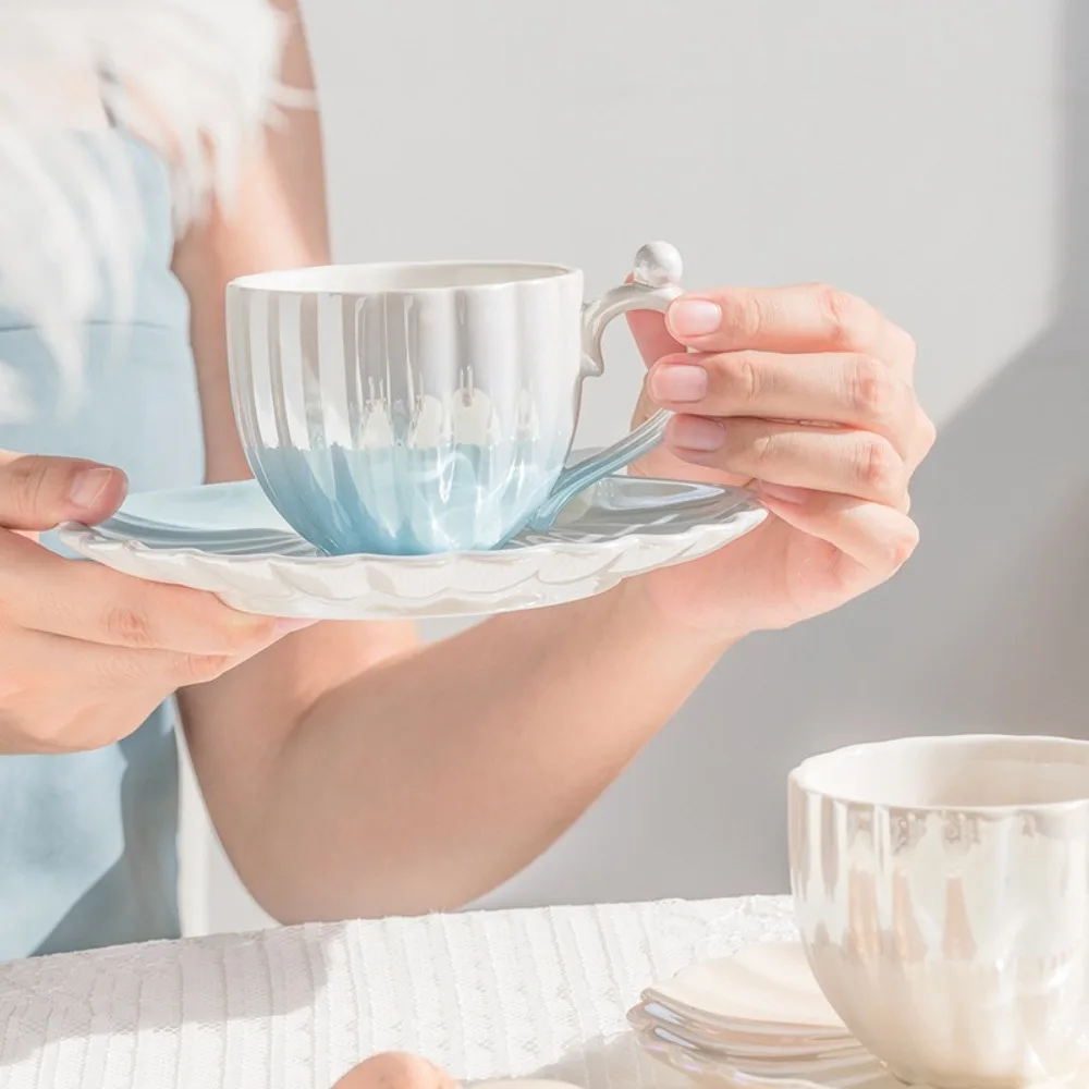 200-300ML Shell Shaped Coffee Cup Ins Milk Cup Afternoon Coffee Mug Tea Mug Premium and Exquisite Household Mugs and Plate Set