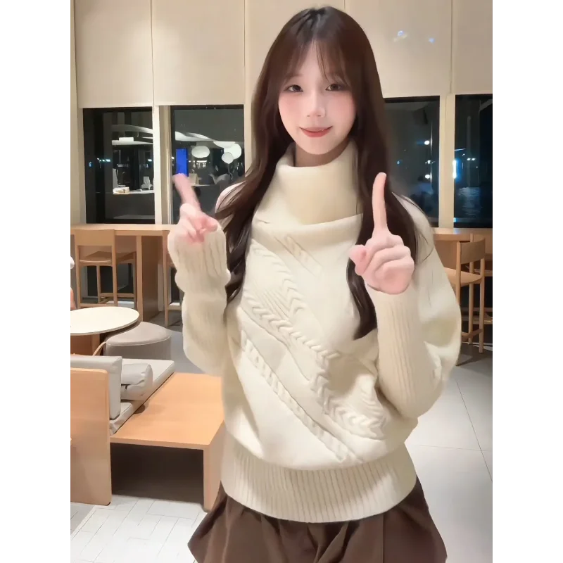 

Осень-зима 2022, новый свитер-накидка с воротником, женский свободный ленивый высококачественный вязаный топ