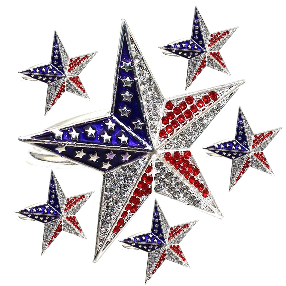 

6Pcs Pentagram Rings Stylish Patriotic Decorations Sturdy Alloy Star Napkin Buckles Shaped Independent Day Party