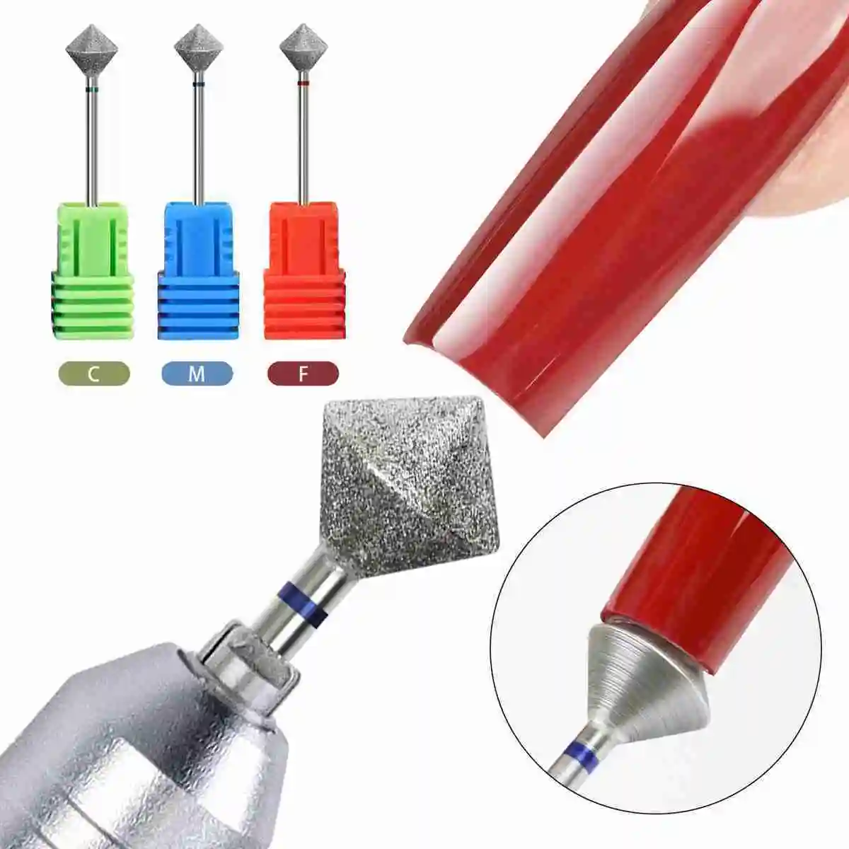 8mm Rhombus Nail Drill Bits Diamond E-Files Bit Round Edged Manicure Pedicure Grinding Head for Electric Nail Drill Machine