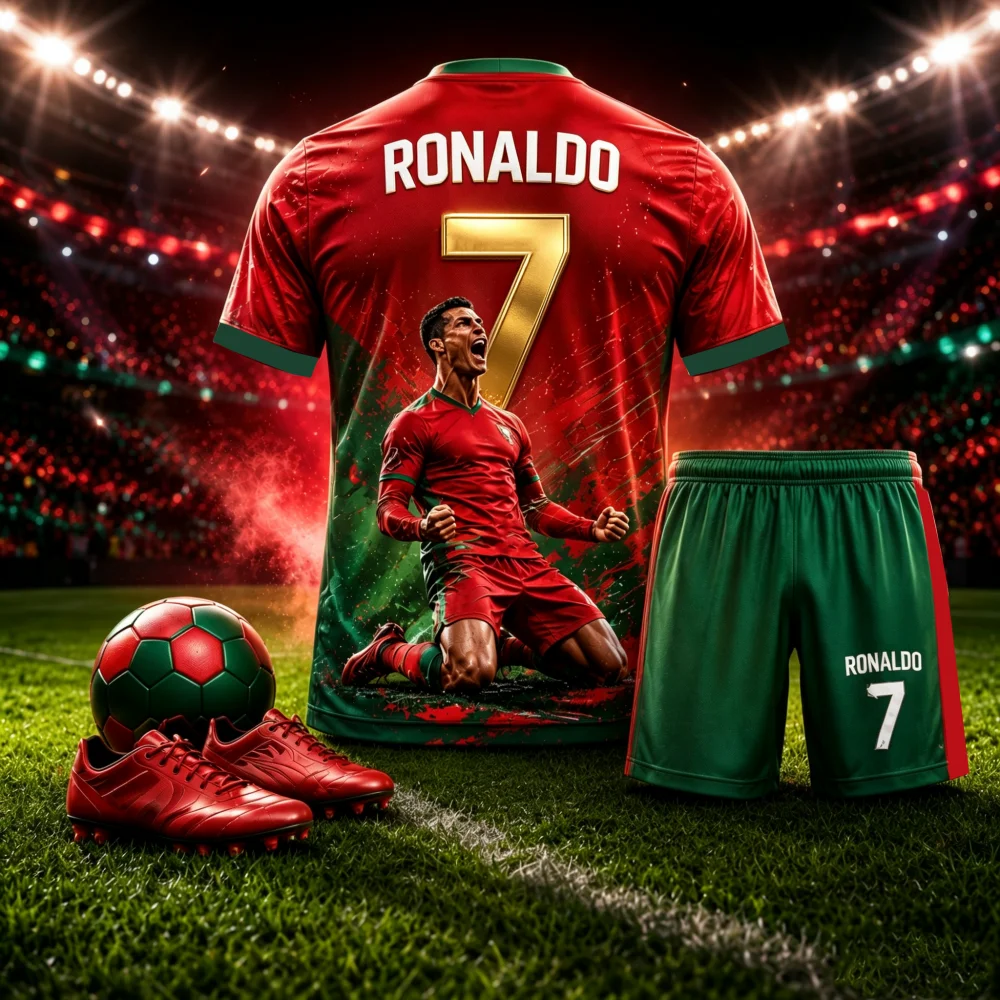 Sommer # CR7 Ronaldo Nr. 7 Fußball-Outfit für Erwachsene und Kinder, Trikot und Shorts, Zweiteiliger Sportanzug für Fans, Eltern-Kind-Kleidung – Detail 5