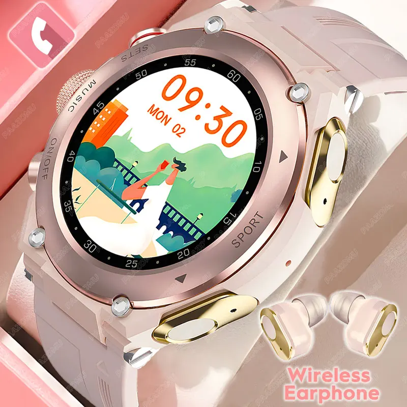 New 3 IN 1 Smart Watch For Women Bluetooth Call Wireless Earphone Built-in Speaker Fitness Tracker Heart Rate Monitor Smartwatch