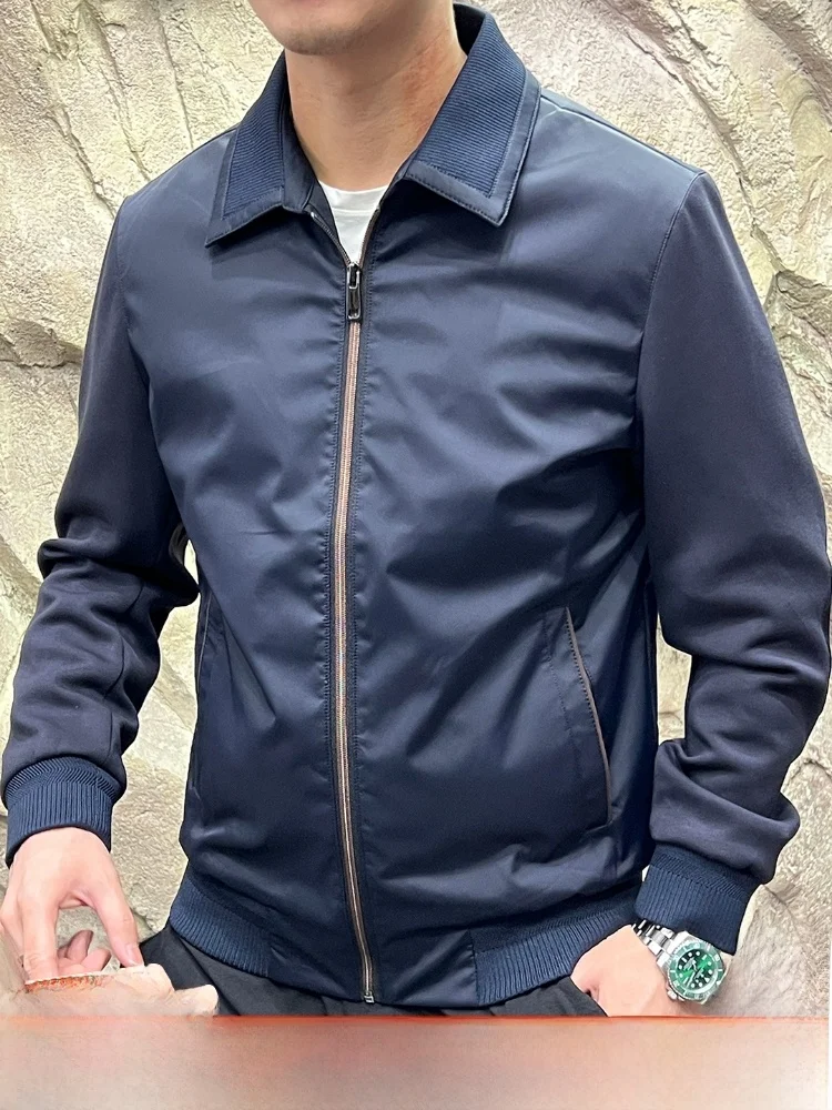 

Nylon Knitted Patchwork Men's Lightweight Luxury Collar Adstrative Jaet Autumn Outerwear Old Money Sle Stand Fit P...