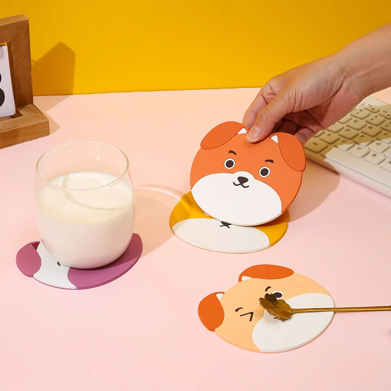 Cartoon Dog Placemats for Table, Anti Slip Silicone Mat for Tableware Tabletop, Creative Anti Scald Heat-resistant Mat Coasters