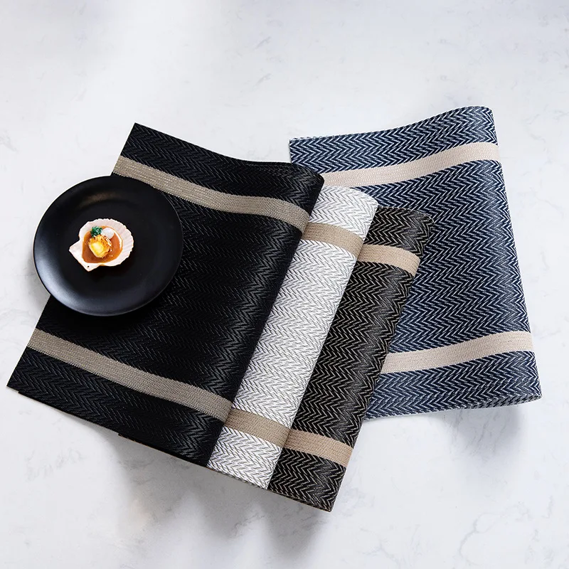 Striped PVC Table Mat Woven Waterproof And Oil-proof Non-slip Light Luxury Table Mat Simple Household Cup Mat 45x30cm