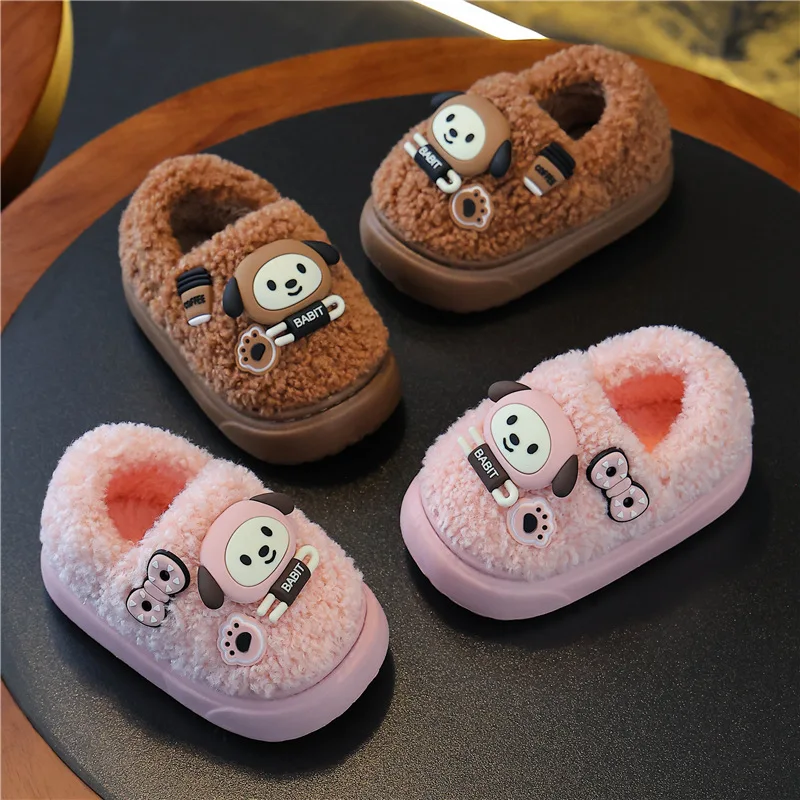Thicken Warm Long Plush Slippers for Kids Winter 2026 Chunky Platform Fluffy Furry Fur Slippers Girls Boys Indoor Shoes - view 4